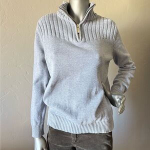 Karen Scott‎ Light Gray 1/4 Zip Polo Preppy Casual Eclectic Grandpa Sweater